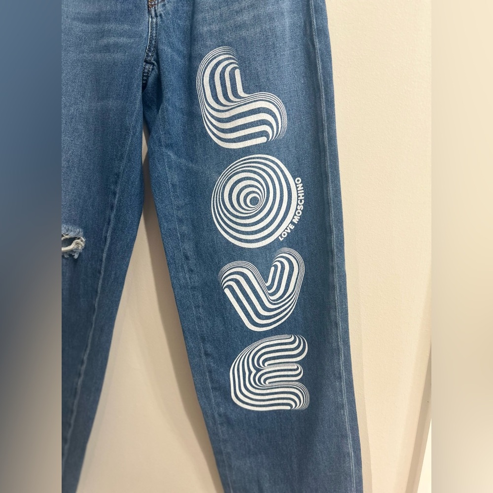 Moschino Blue Jeans with White 'Love' Graphic - Picture 3 of 6